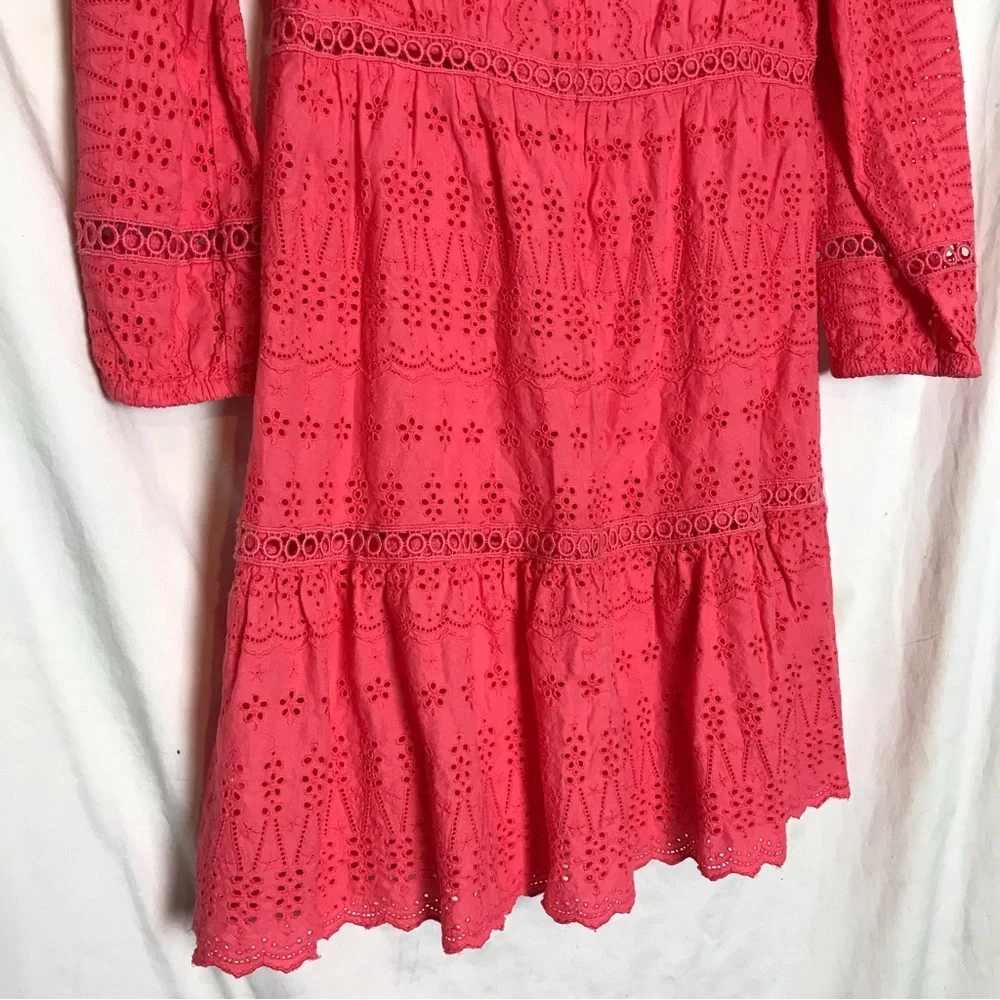J. Crew Coral Floral Eyelet Tiered Shift Dress Womens Size 6 Peasant Coquette